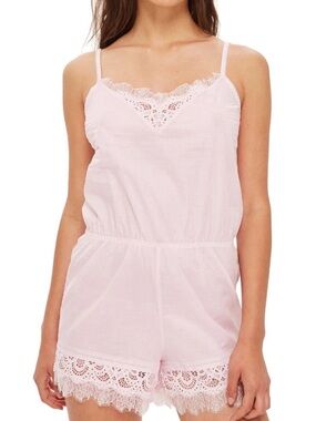 Topshop Light Pink Lace-Trim Romper Pajama